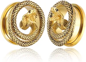 2PCS Snake Ear Plugs Gauges for Stretched Ears Hypoallergenic 316 Stainless Steel Ear Tunnels 8mm-25mm (0G-1") Body Piercing Jewelry for Women Men