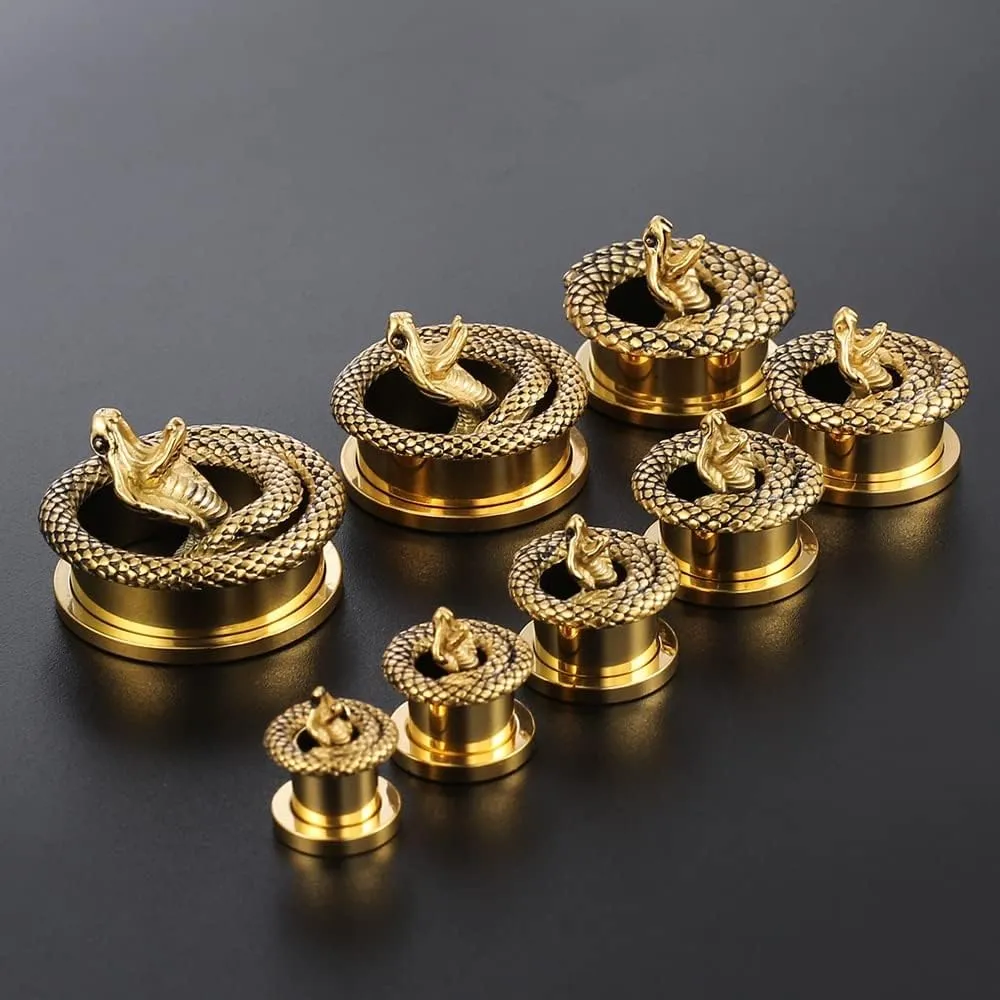 2PCS Snake Ear Plugs Gauges for Stretched Ears Hypoallergenic 316 Stainless Steel Ear Tunnels 8mm-25mm (0G-1") Body Piercing Jewelry for Women Men
