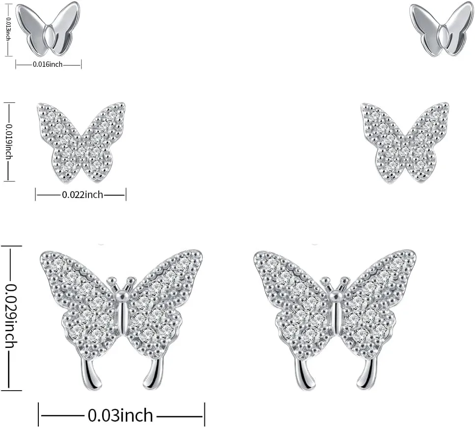 3 Pairs 14K Gold Plated 925 Sterling Silver Posts Bow Earrings for Women, Cubic Zirconia Bow Butterfly Stud Earrings Hypoallergenic Earrings Fashion Jewelry Gifts for Women