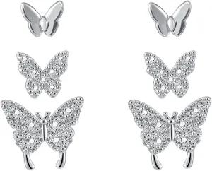 3 Pairs 14K Gold Plated 925 Sterling Silver Posts Bow Earrings for Women, Cubic Zirconia Bow Butterfly Stud Earrings Hypoallergenic Earrings Fashion Jewelry Gifts for Women