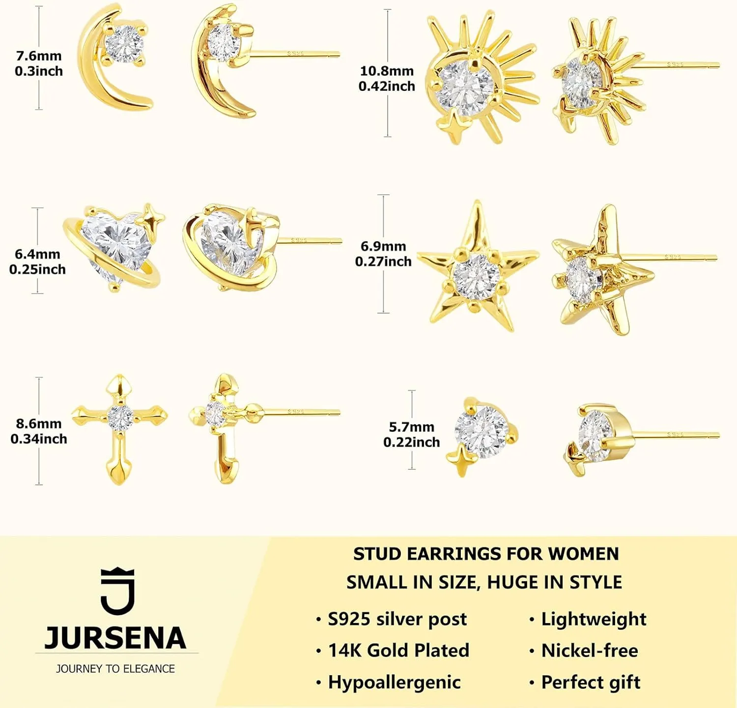 3 Pairs Earring Set for Women 14K Hypoallergenic Gold Plated Earrings Multiple Piercing Small Cartilage Earrings Set Dainty Stud Earrings for women and teengrils