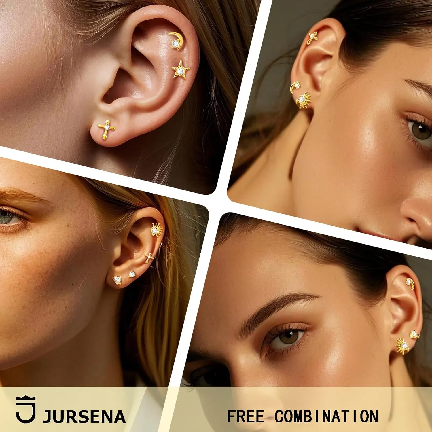 3 Pairs Earring Set for Women 14K Hypoallergenic Gold Plated Earrings Multiple Piercing Small Cartilage Earrings Set Dainty Stud Earrings for women and teengrils