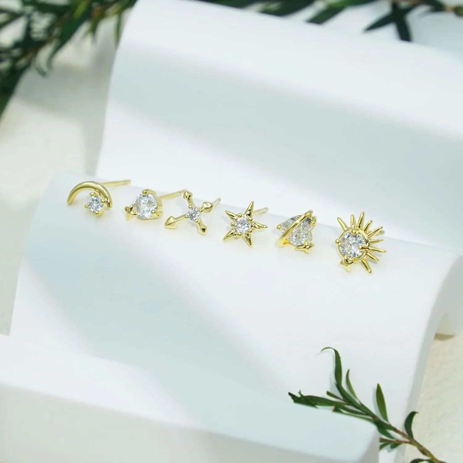 3 Pairs Earring Set for Women 14K Hypoallergenic Gold Plated Earrings Multiple Piercing Small Cartilage Earrings Set Dainty Stud Earrings for women and teengrils