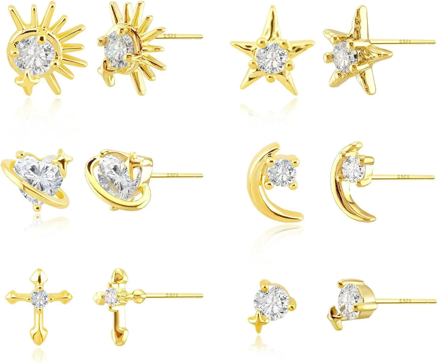 3 Pairs Earring Set for Women 14K Hypoallergenic Gold Plated Earrings Multiple Piercing Small Cartilage Earrings Set Dainty Stud Earrings for women and teengrils