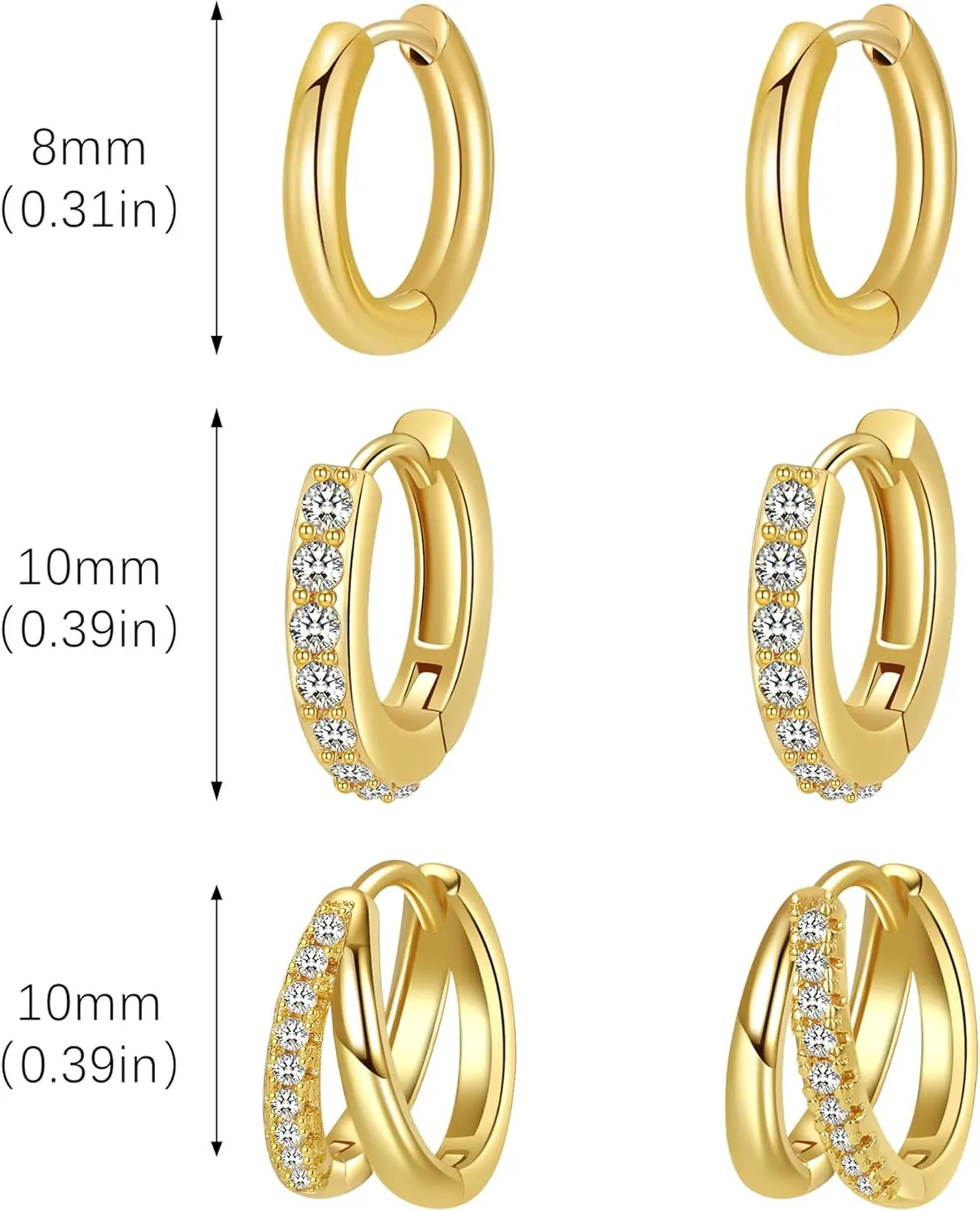 3 Pairs Small Gold Huggie Hoop Earrings Set for Women,14K Gold Plated Hypoallergenic Lightweight Huggie Hoop Earrings for Women