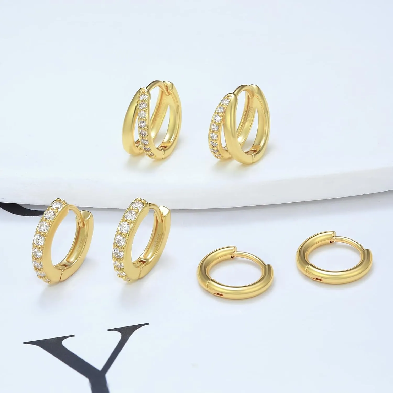 3 Pairs Small Gold Huggie Hoop Earrings Set for Women,14K Gold Plated Hypoallergenic Lightweight Huggie Hoop Earrings for Women