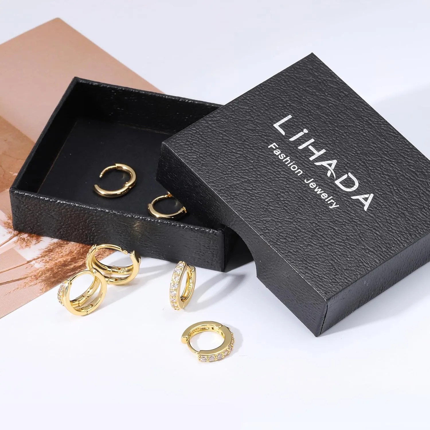 3 Pairs Small Gold Huggie Hoop Earrings Set for Women,14K Gold Plated Hypoallergenic Lightweight Huggie Hoop Earrings for Women