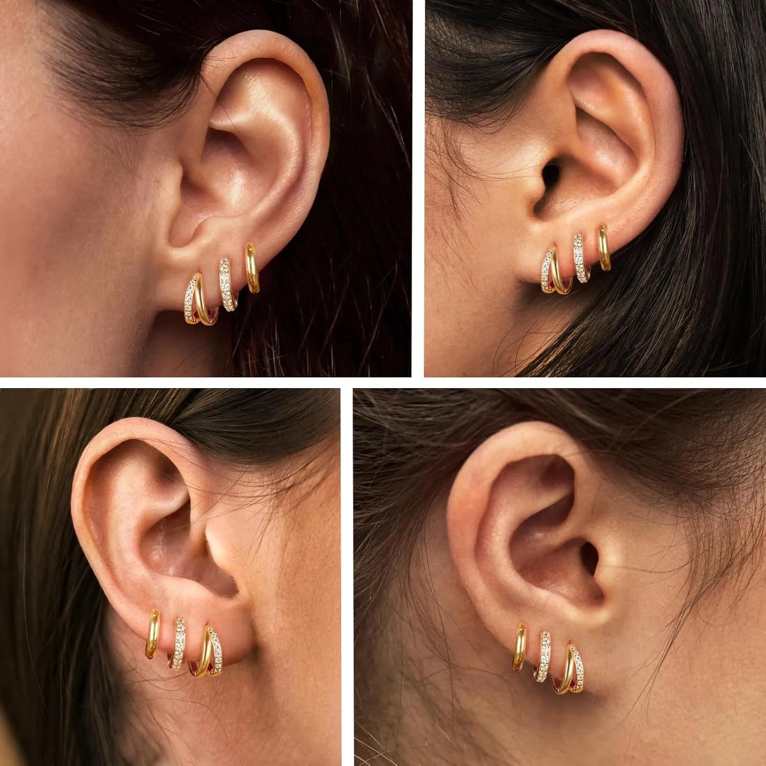 3 Pairs Small Gold Huggie Hoop Earrings Set for Women,14K Gold Plated Hypoallergenic Lightweight Huggie Hoop Earrings for Women