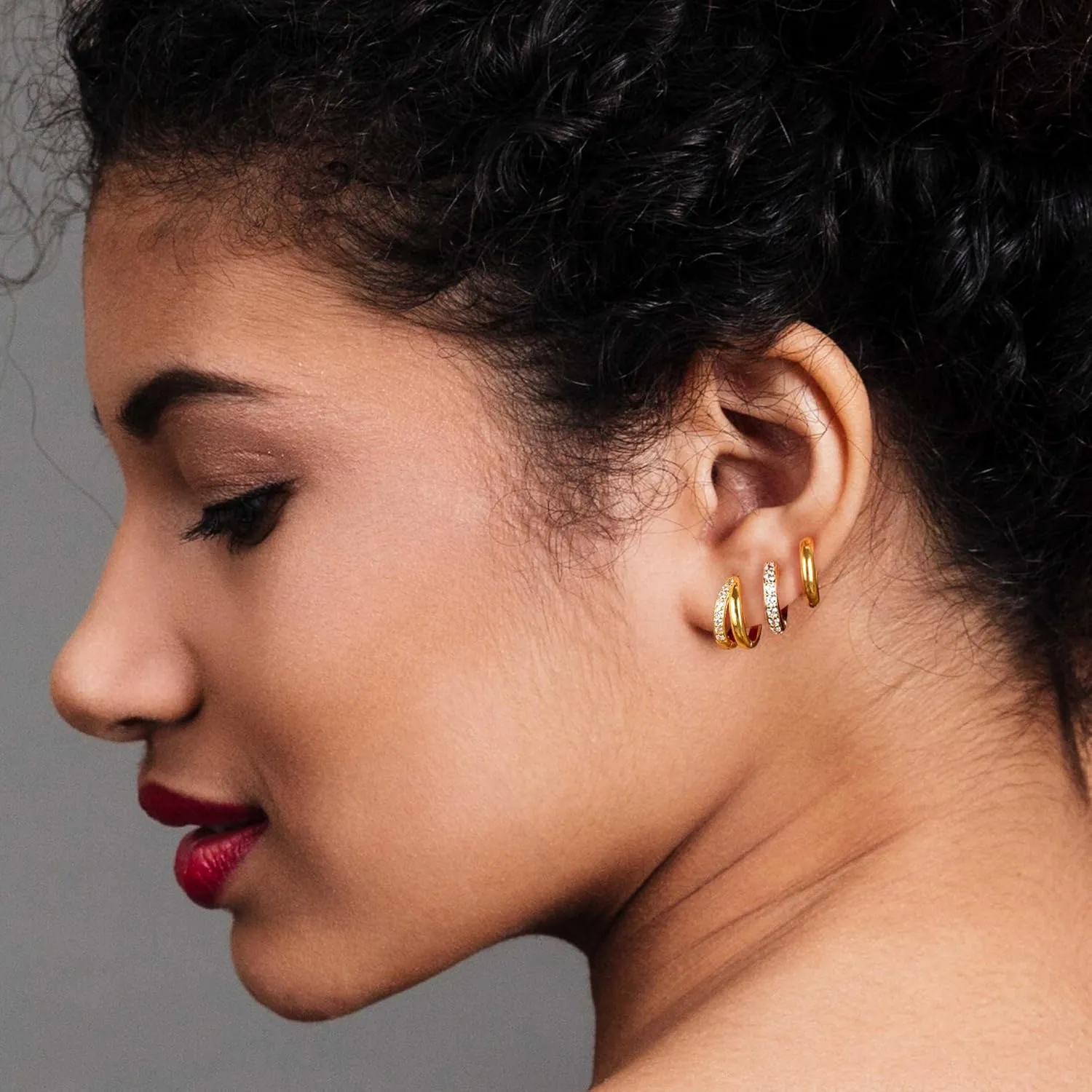 3 Pairs Small Gold Huggie Hoop Earrings Set for Women,14K Gold Plated Hypoallergenic Lightweight Huggie Hoop Earrings for Women