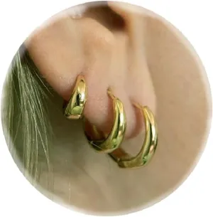 3Pairs Gold Hoop Earrings Set for Women 14K Gold Filled Small Huggie Hoop Tiny Gold Trendy Thick Hoop Earrings Stacks for Multiple Piercing Hypoallergenic
