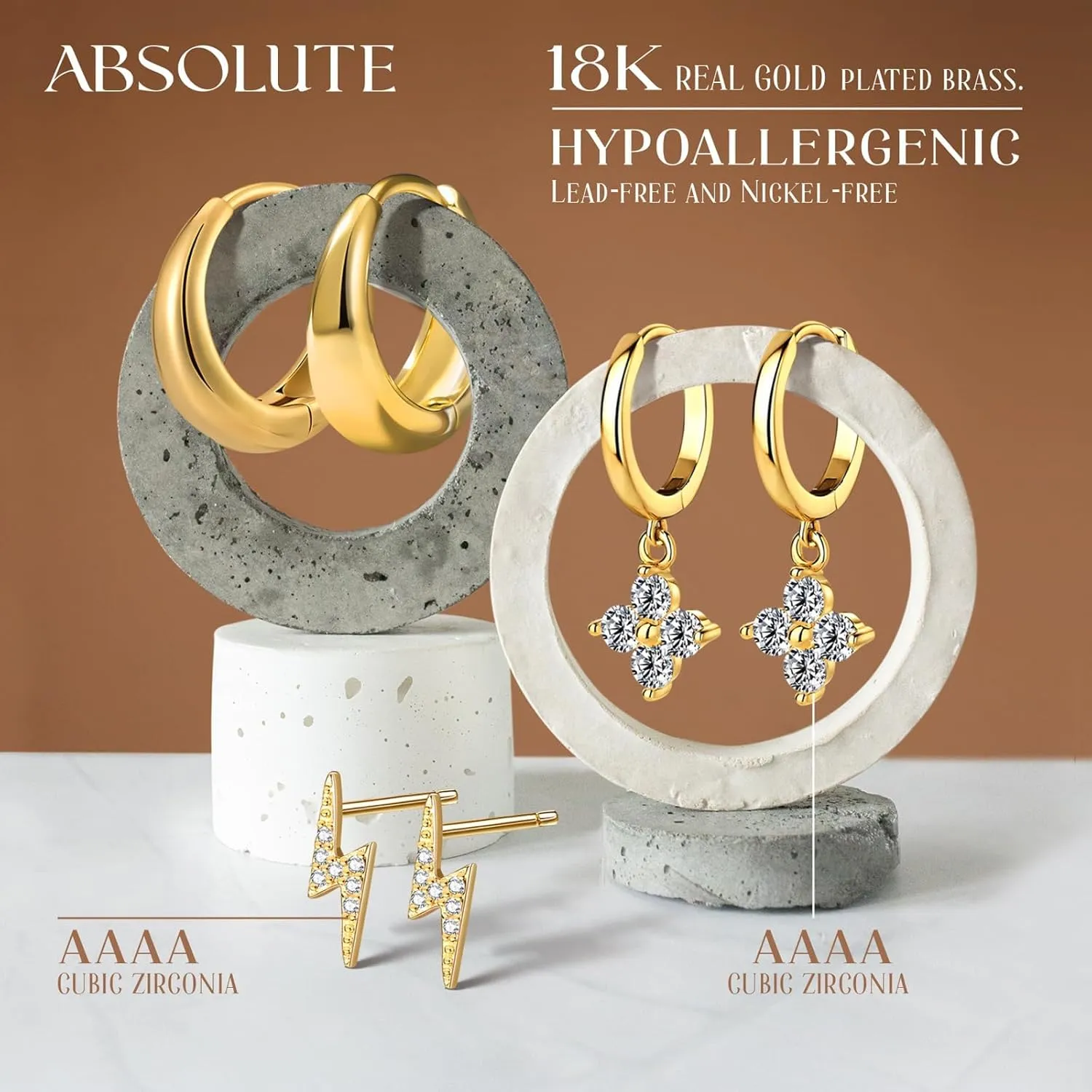 3Pairs Gold Hoops Earrings for Women 18k Gold Plated Lightweight Huggie Hoop Earrings Hypoallergenic Stacking Earrings for Multiple Piercing Gold Jewelry for Women