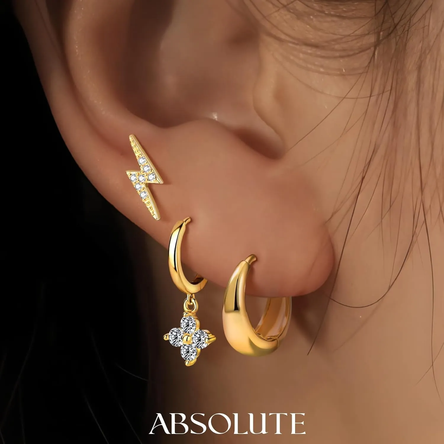 3Pairs Gold Hoops Earrings for Women 18k Gold Plated Lightweight Huggie Hoop Earrings Hypoallergenic Stacking Earrings for Multiple Piercing Gold Jewelry for Women