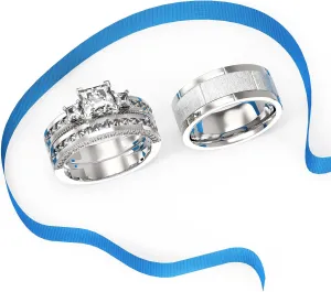3pc Couples Wedding Ring Sets His And Hers Women Sterling Silve Moissanite and men Wedding Bands Together With Jewelry Box