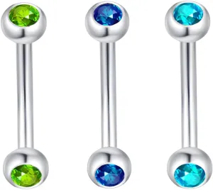 3PCS Sphere Inlay Zircon 1.2mm(16G) Navel Belly Studs Eyebrow Rings Lip Stud Ear Bone Nails Tongue Bars Hypoallergenic Long Body Piercing For Women Solid Stainless Steel 8mm Red/Purple/Pink