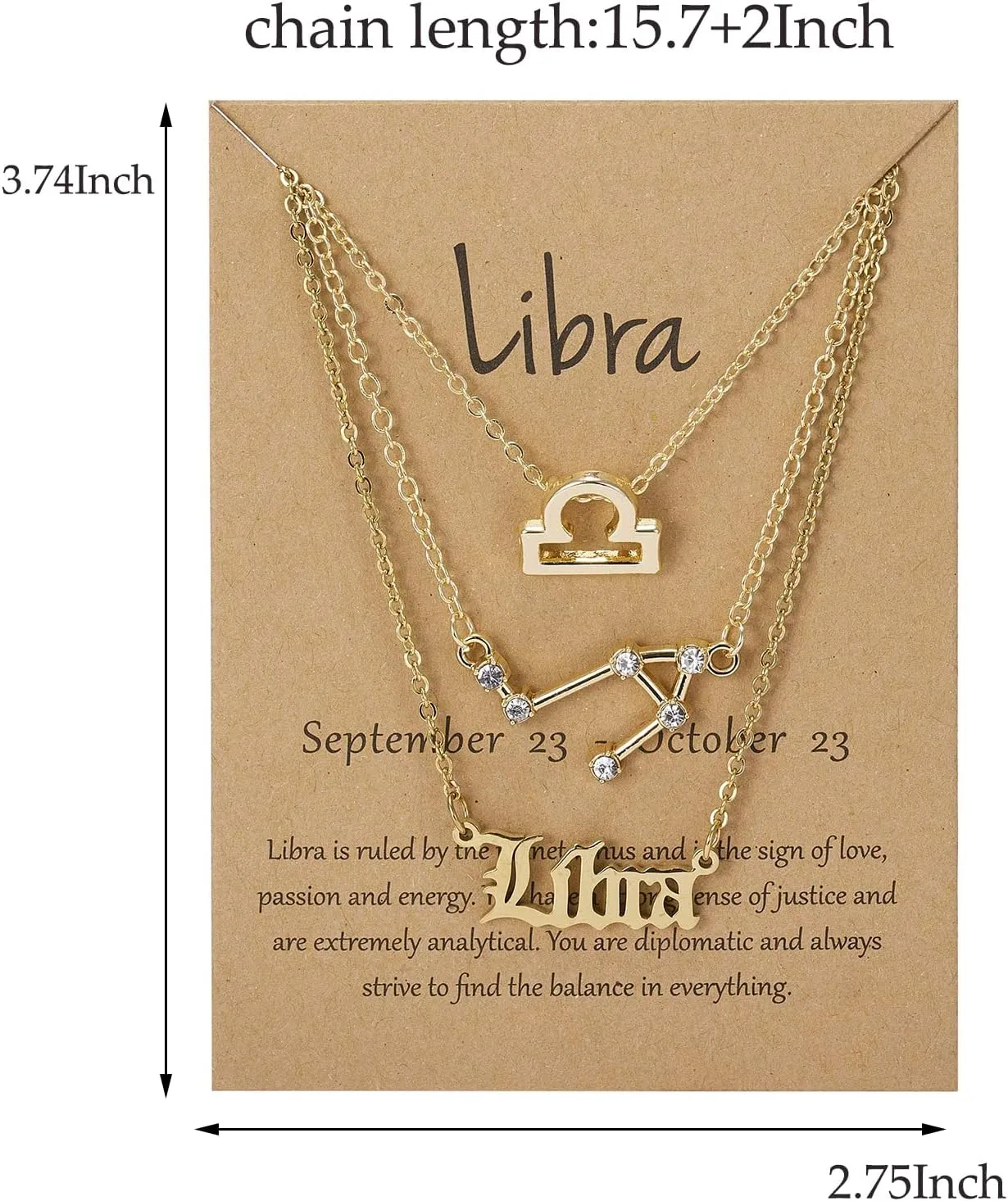 3Pcs Zodiac Necklace Set 12 Constellation Sign Pendant Necklace Astrology Horoscope Necklace With Gold Message Card Birthday Gift for Women Girls