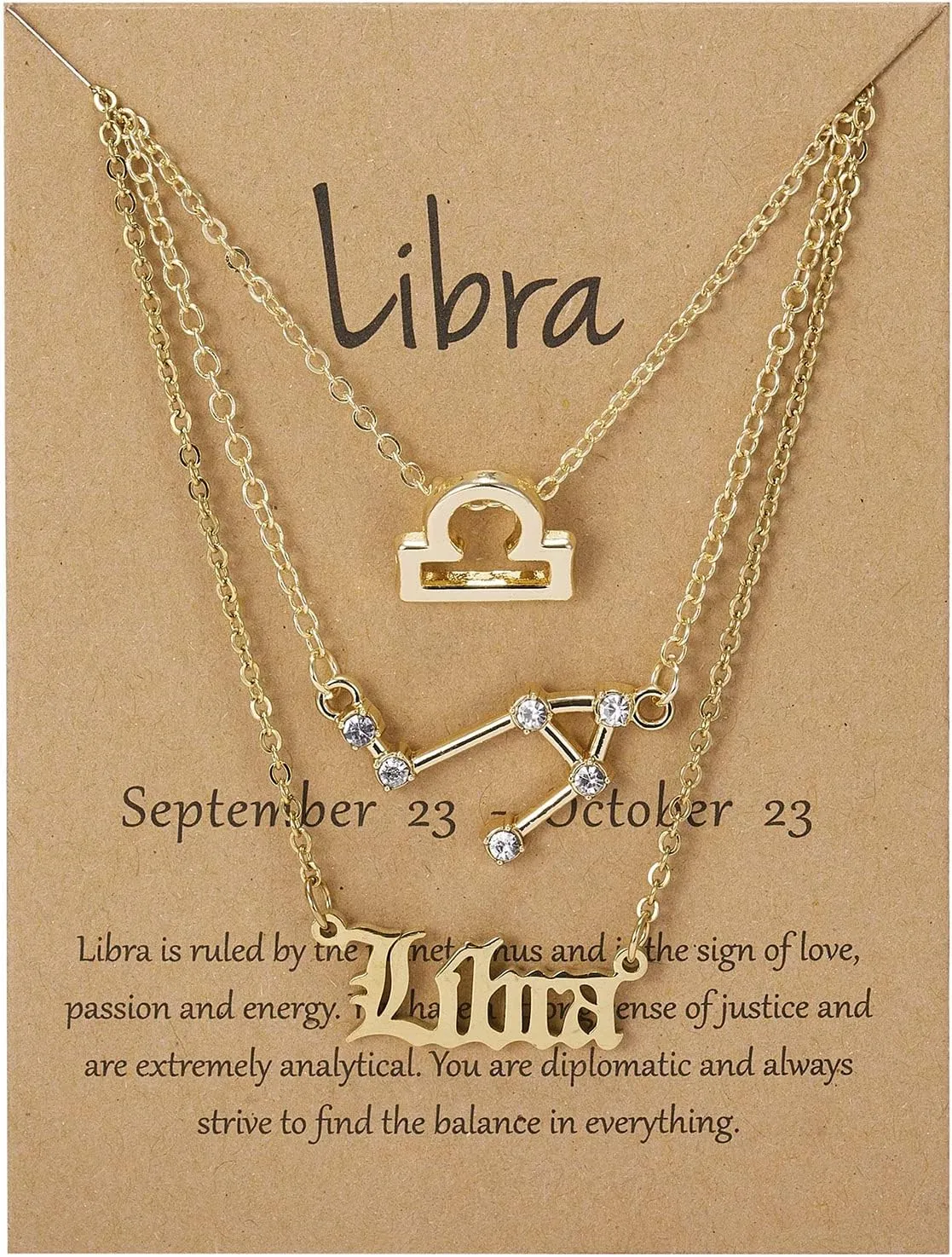 3Pcs Zodiac Necklace Set 12 Constellation Sign Pendant Necklace Astrology Horoscope Necklace With Gold Message Card Birthday Gift for Women Girls