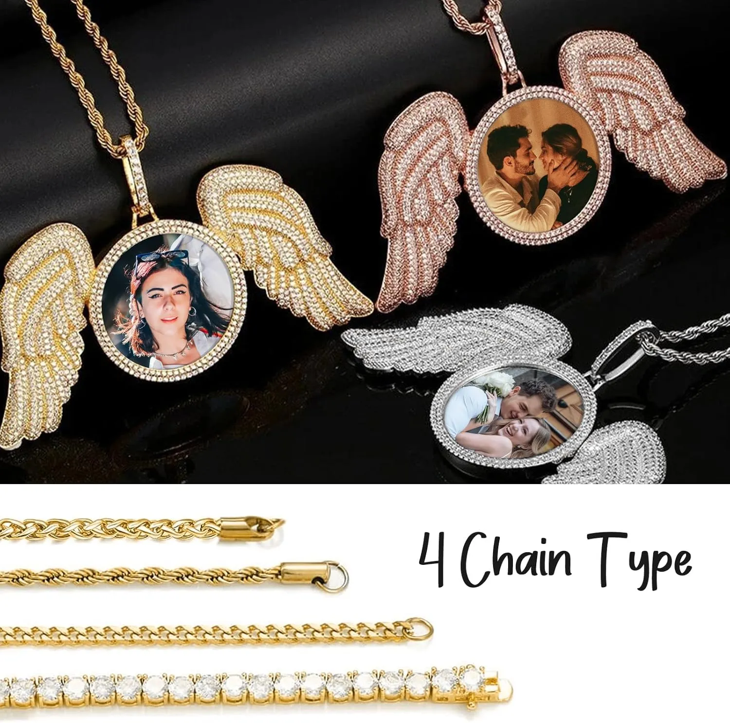 3UMeter Custom Necklace Picture Necklace Memory Pendant with Chain Personalized Photo Pendant Gifts for Him Gifts for Her 18k Gold Hip Hop Jewelry