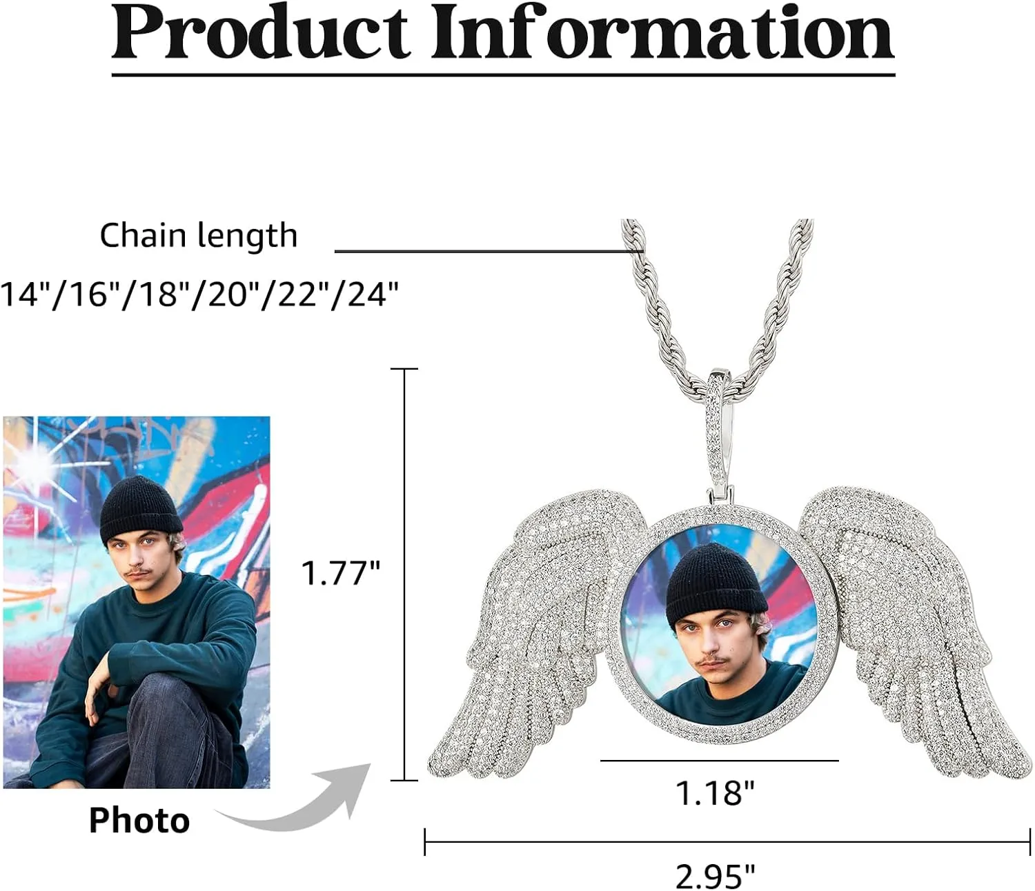 3UMeter Custom Necklace Picture Necklace Memory Pendant with Chain Personalized Photo Pendant Gifts for Him Gifts for Her 18k Gold Hip Hop Jewelry