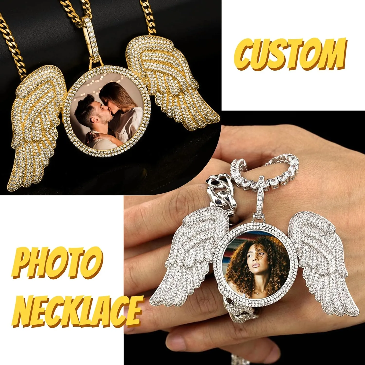 3UMeter Custom Necklace Picture Necklace Memory Pendant with Chain Personalized Photo Pendant Gifts for Him Gifts for Her 18k Gold Hip Hop Jewelry