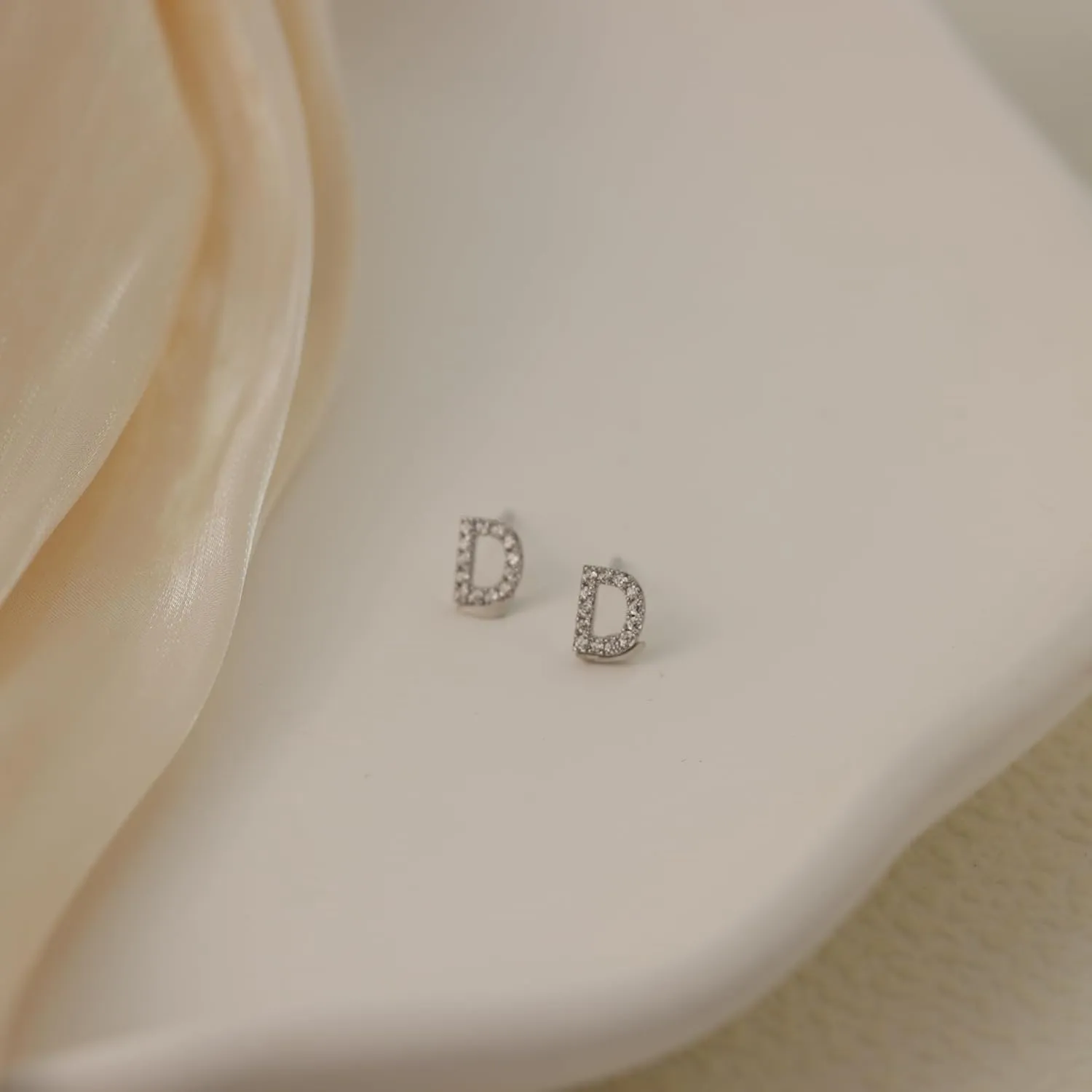 4 Pairs Initial Stud Earrings Set for Women Hypoallergenic 925 Sterling Silver Post Clear Cubic Zirconia Hoop Jackets Dainty Earrings Stacks for Multiple Piercing