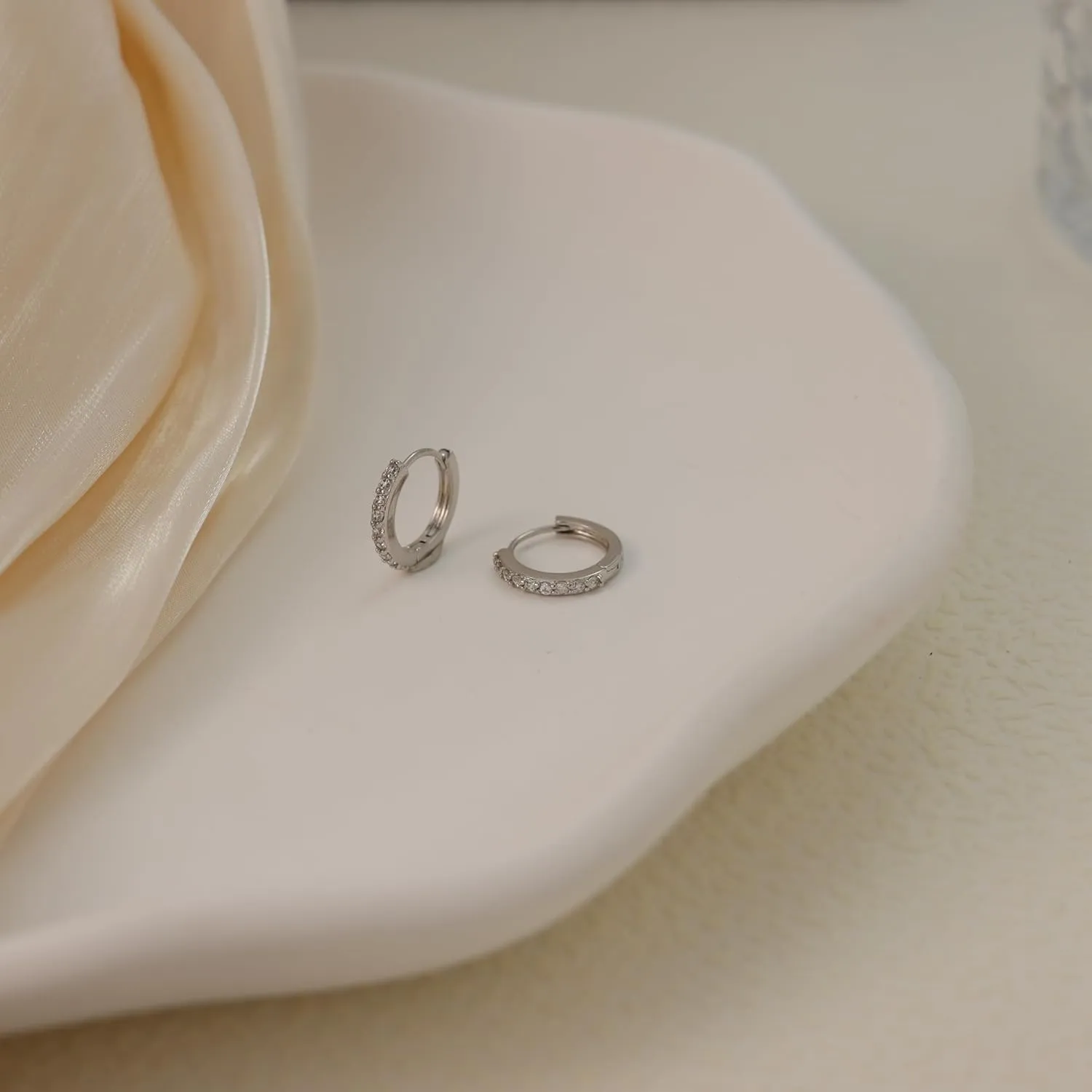 4 Pairs Initial Stud Earrings Set for Women Hypoallergenic 925 Sterling Silver Post Clear Cubic Zirconia Hoop Jackets Dainty Earrings Stacks for Multiple Piercing