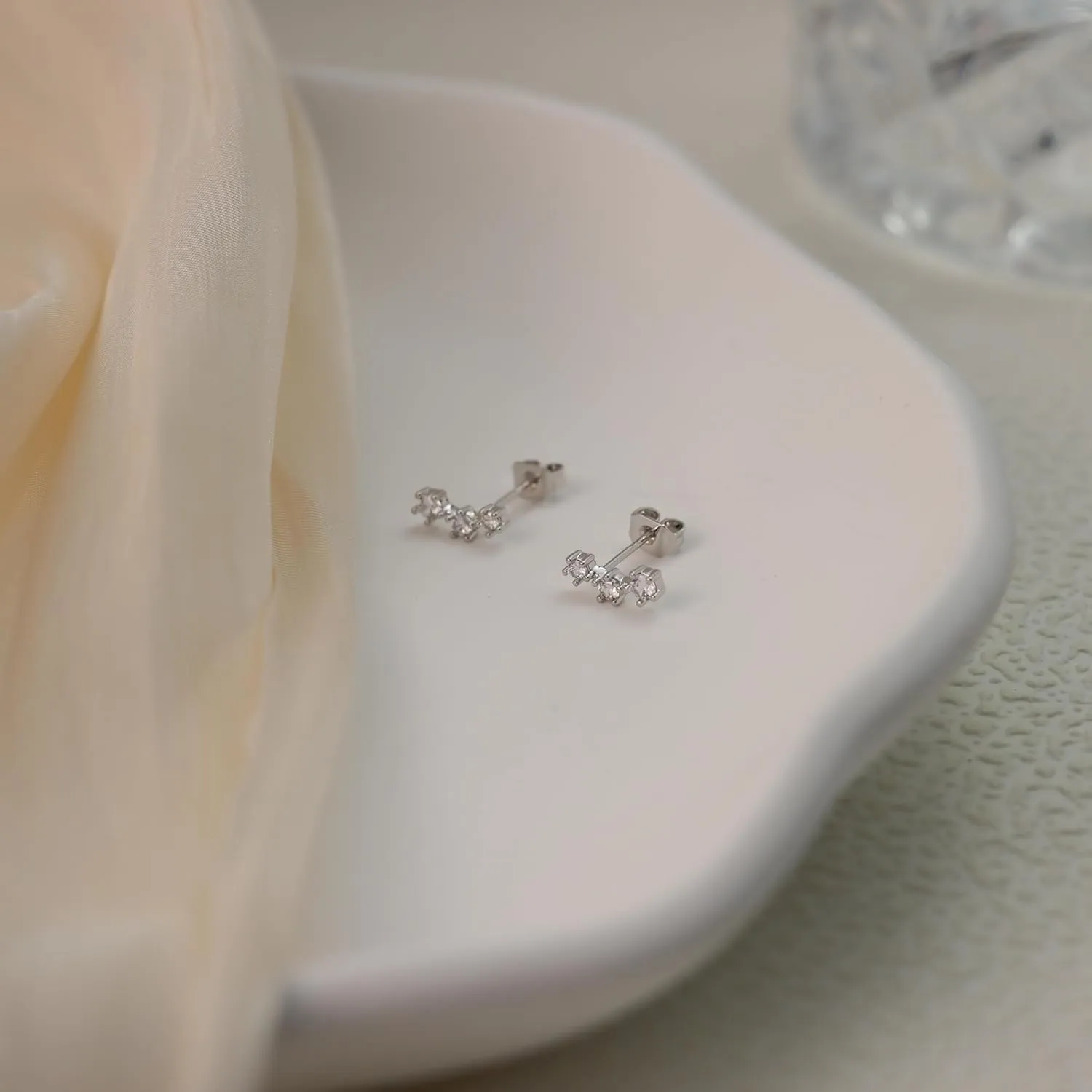4 Pairs Initial Stud Earrings Set for Women Hypoallergenic 925 Sterling Silver Post Clear Cubic Zirconia Hoop Jackets Dainty Earrings Stacks for Multiple Piercing