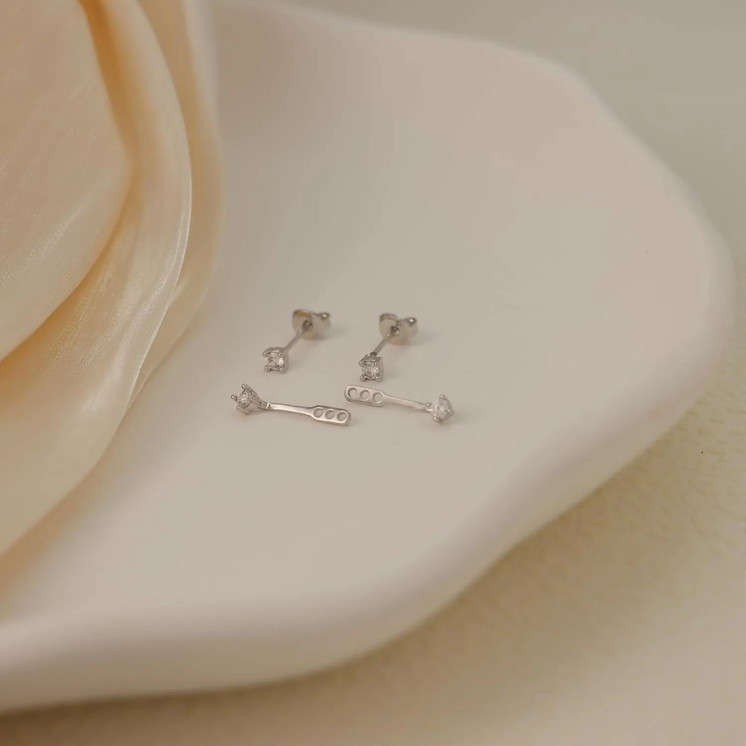 4 Pairs Initial Stud Earrings Set for Women Hypoallergenic 925 Sterling Silver Post Clear Cubic Zirconia Hoop Jackets Dainty Earrings Stacks for Multiple Piercing