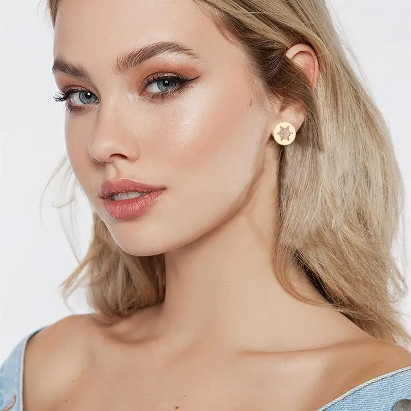 4 Pairs Snowflake Earrings Set for Women Men Minimalist Stainless Steel Winter Snow Flower Stud Earrings Tiny Asymmetric Snowflake Reindeer Post Earrings for Lady Christmas Party Jewelry