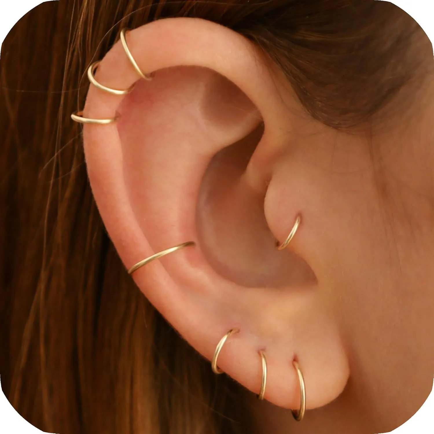 4mm Very Tiny Small Ring Hoops for Women, Thin Piercing Hoop Ring for Tragus (1 Pair,20g,14K Gold Filled)