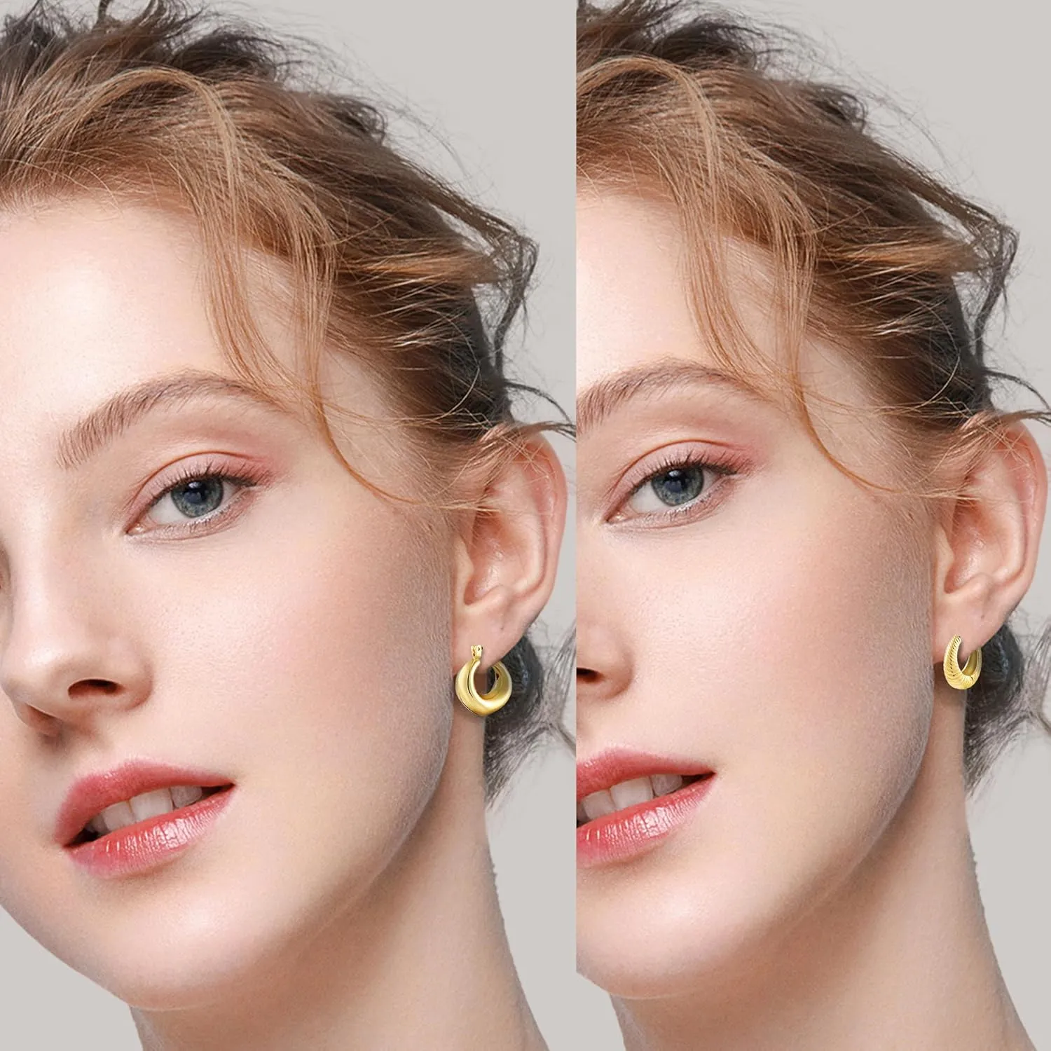 6 Pairs Gold Hoop Earrings for Women, 14K Gold Plated Lightweight Chunky Hoop Earrings Set Hypoallergenic, Thick Open Huggie Hoops Earrings Jewelry for Gifts.