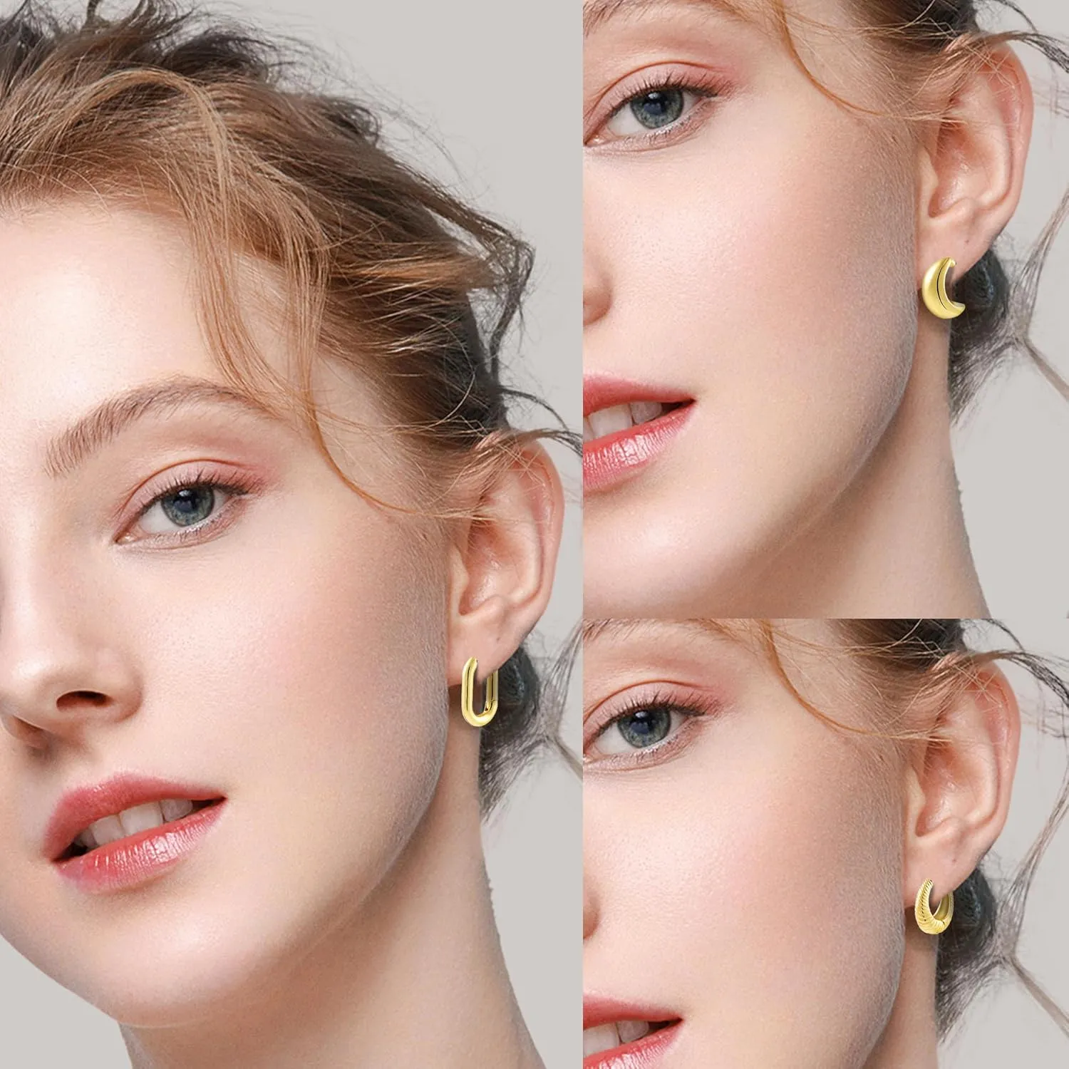 6 Pairs Gold Hoop Earrings for Women, 14K Gold Plated Lightweight Chunky Hoop Earrings Set Hypoallergenic, Thick Open Huggie Hoops Earrings Jewelry for Gifts.