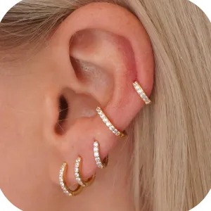 6 Pairs Pave CZ Small Gold Huggie Hoop Earrings Set for Women, 18K Gold Plated, Hypoallergenic, Lightweight, Tiny Hoops for Sensitive Ears, Multiple Piercing, Cartilage, Helix, Tragus Jewelry