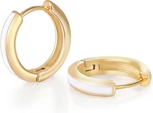 8YEARS 18K Gold Plated Enamel Huggie Earrings for Women, Dainty Small Hoop Earrings, Black White Purple Blue Enamel Hoop Earring, Gold Hoop Earrings Gifts for Her