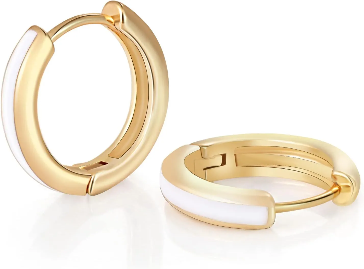 8YEARS 18K Gold Plated Enamel Huggie Earrings for Women, Dainty Small Hoop Earrings, Black White Purple Blue Enamel Hoop Earring, Gold Hoop Earrings Gifts for Her