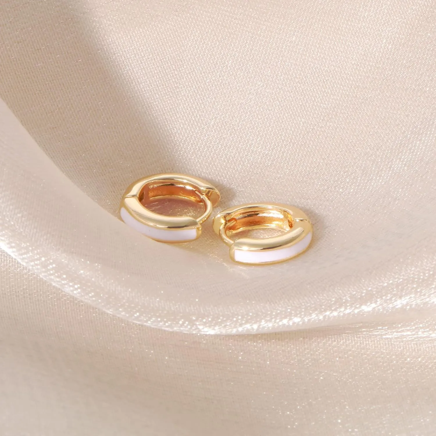 8YEARS 18K Gold Plated Enamel Huggie Earrings for Women, Dainty Small Hoop Earrings, Black White Purple Blue Enamel Hoop Earring, Gold Hoop Earrings Gifts for Her
