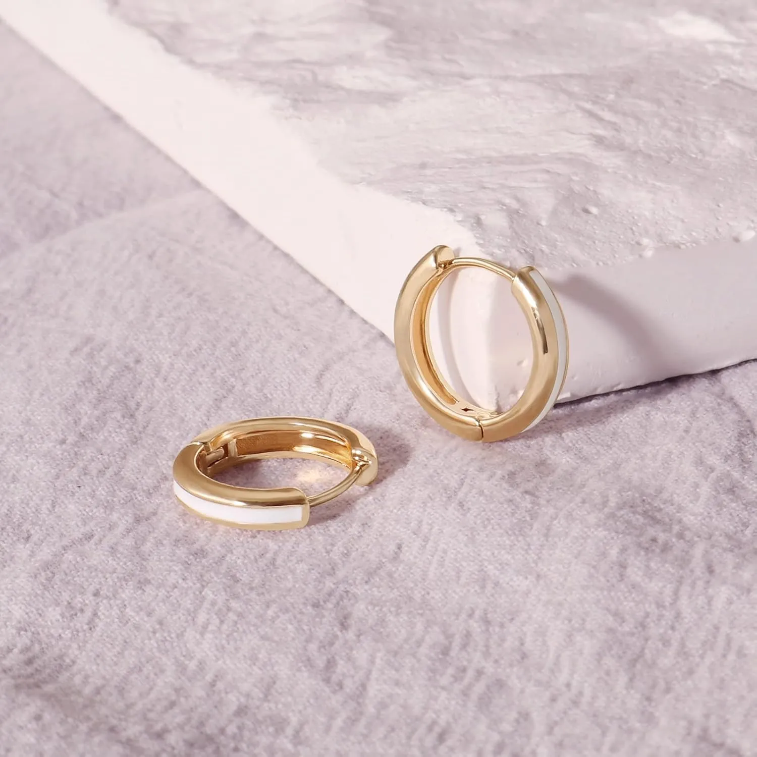 8YEARS 18K Gold Plated Enamel Huggie Earrings for Women, Dainty Small Hoop Earrings, Black White Purple Blue Enamel Hoop Earring, Gold Hoop Earrings Gifts for Her