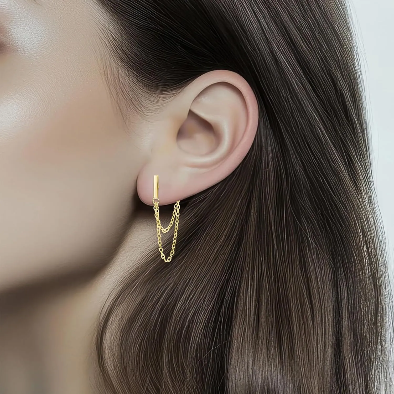 925 Sterling Silver Chain Earrings Dangle Earrings for Women 18K Gold Plated Bar Cross Hoop Ear Cuff Double Twis Hypoallergenic Dangling Jewelry Gift for Christmas Birthday for Sensitve Ears