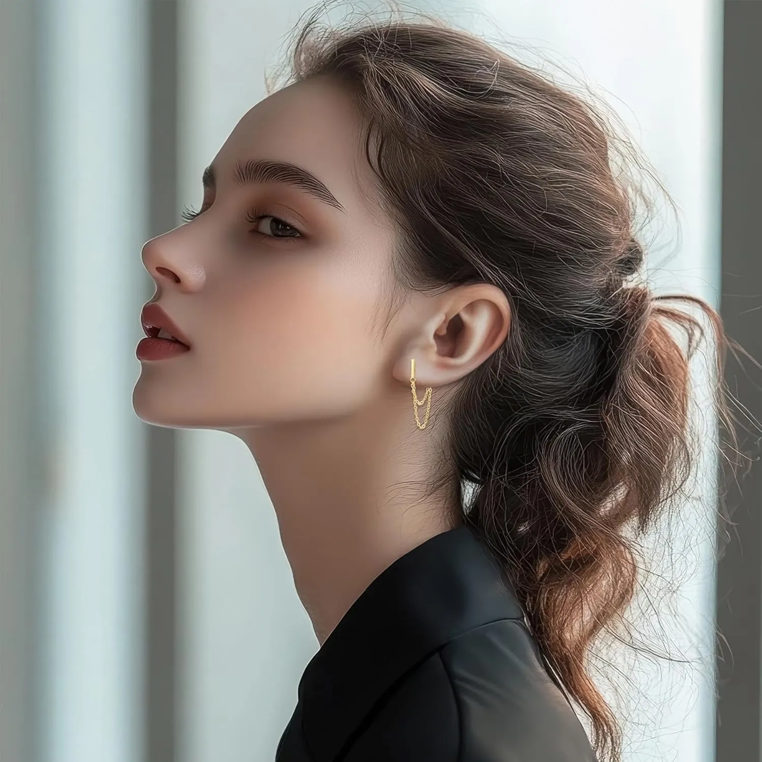 925 Sterling Silver Chain Earrings Dangle Earrings for Women 18K Gold Plated Bar Cross Hoop Ear Cuff Double Twis Hypoallergenic Dangling Jewelry Gift for Christmas Birthday for Sensitve Ears