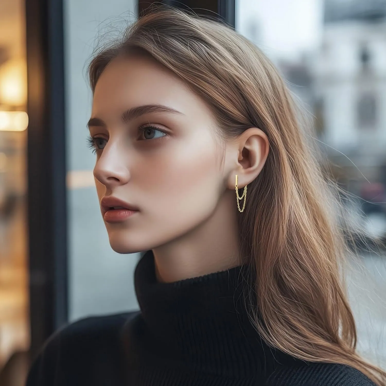 925 Sterling Silver Chain Earrings Dangle Earrings for Women 18K Gold Plated Bar Cross Hoop Ear Cuff Double Twis Hypoallergenic Dangling Jewelry Gift for Christmas Birthday for Sensitve Ears