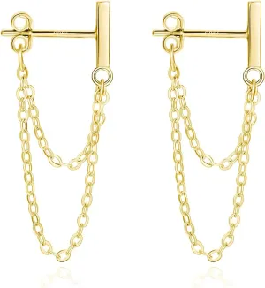 925 Sterling Silver Chain Earrings Dangle Earrings for Women 18K Gold Plated Bar Cross Hoop Ear Cuff Double Twis Hypoallergenic Dangling Jewelry Gift for Christmas Birthday for Sensitve Ears