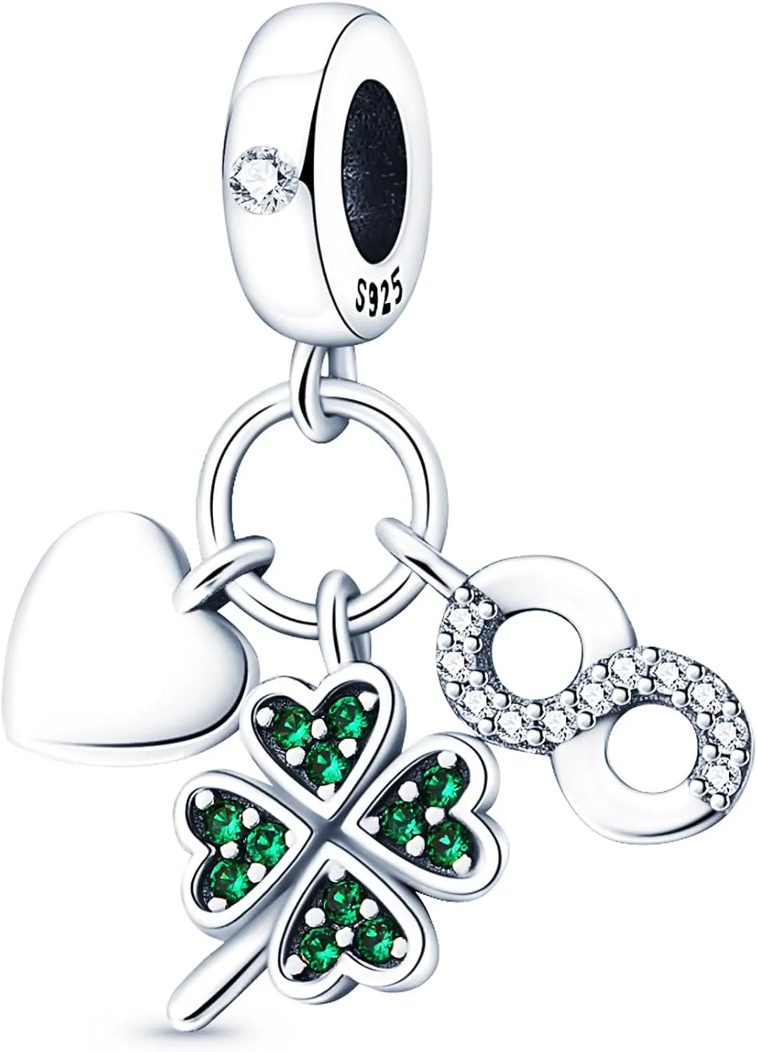 925 Sterling Silver Charms Beads for Bracelets Necklaces, 4 Four Clover Leaf Sunflower Ladybird Honeycomb Infinite Heart Pendant, Green Flower Lucky Jewelry Birthday Gifts for Women Men