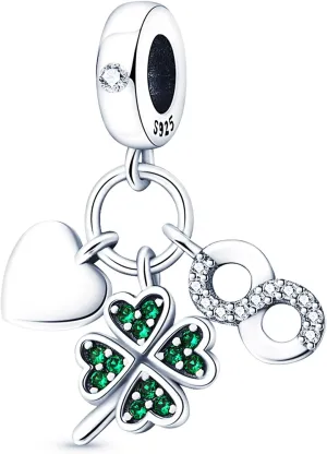 925 Sterling Silver Charms Beads for Bracelets Necklaces, 4 Four Clover Leaf Sunflower Ladybird Honeycomb Infinite Heart Pendant, Green Flower Lucky Jewelry Birthday Gifts for Women Men