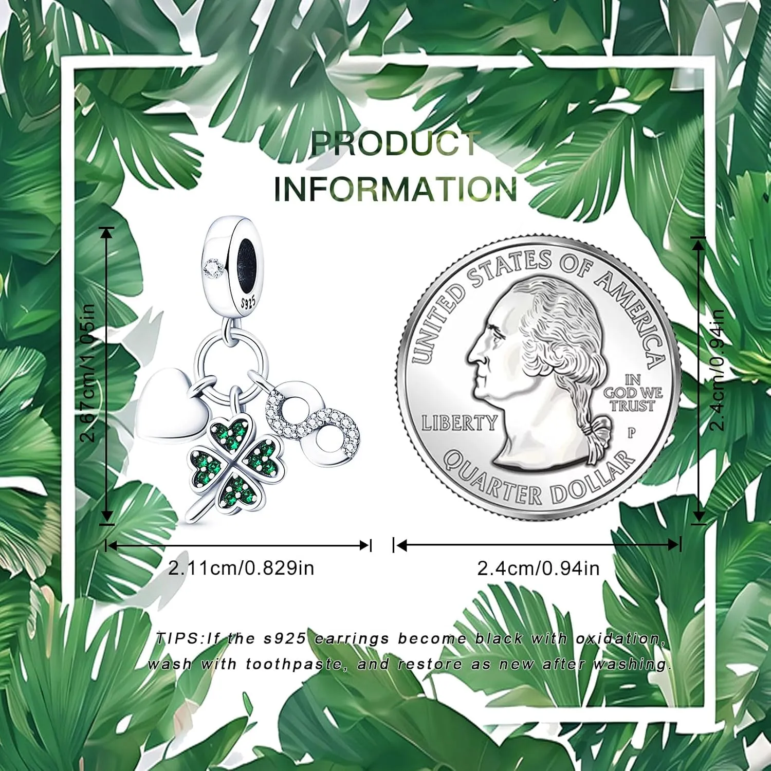 925 Sterling Silver Charms Beads for Bracelets Necklaces, 4 Four Clover Leaf Sunflower Ladybird Honeycomb Infinite Heart Pendant, Green Flower Lucky Jewelry Birthday Gifts for Women Men