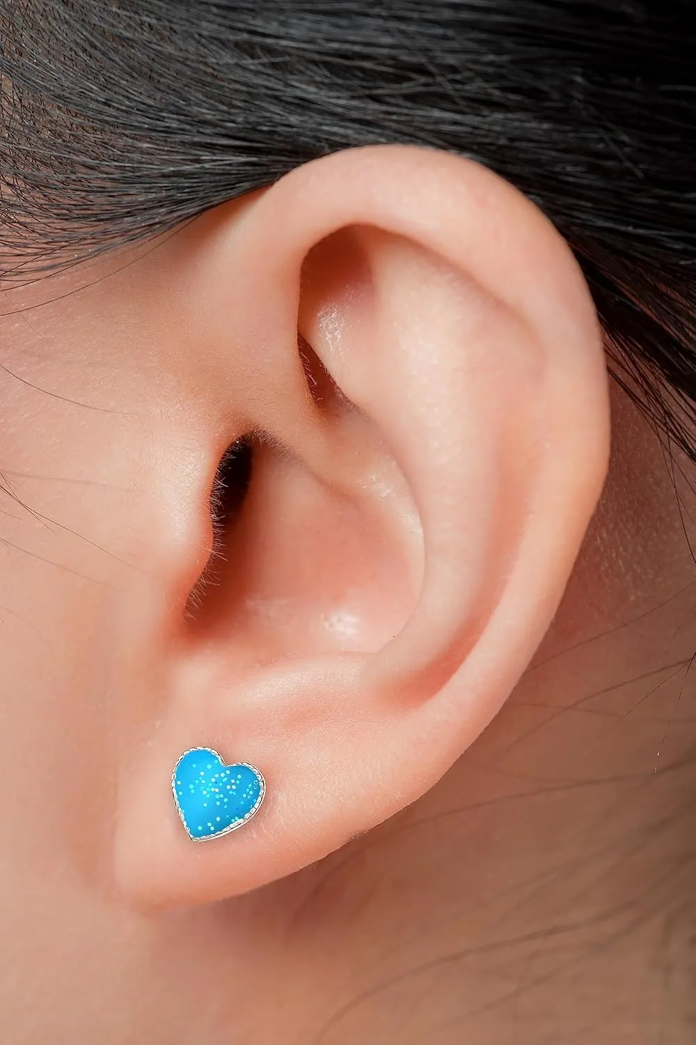 925 Sterling Silver Children's Glitter Heart Stud Earrings