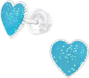 925 Sterling Silver Children's Glitter Heart Stud Earrings