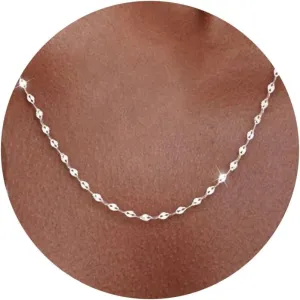 925 Sterling Silver Choker Necklace Figaro Link Chain Necklace for Women Simple Dainty 16K Gold Necklace for Women Minimalist Waterproof Link Silver Necklace Trendy Jewelry Gifts