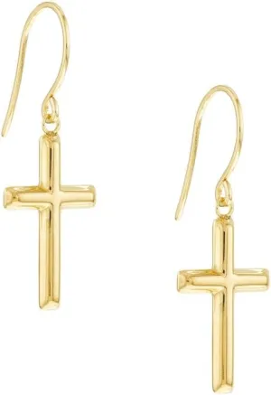 925 Sterling Silver Gold Plated Dandle Religious Faith Cross Earrings With Euro Wire Stud Earring for Women