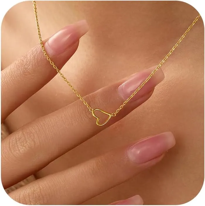925 Sterling Silver Heart Necklaces for Women Dainty 14k Gold Plated Hollow Love Heart Pendant Necklace Mother Daughter Friendship Necklace Jewelry Birthday Graduation Gifts