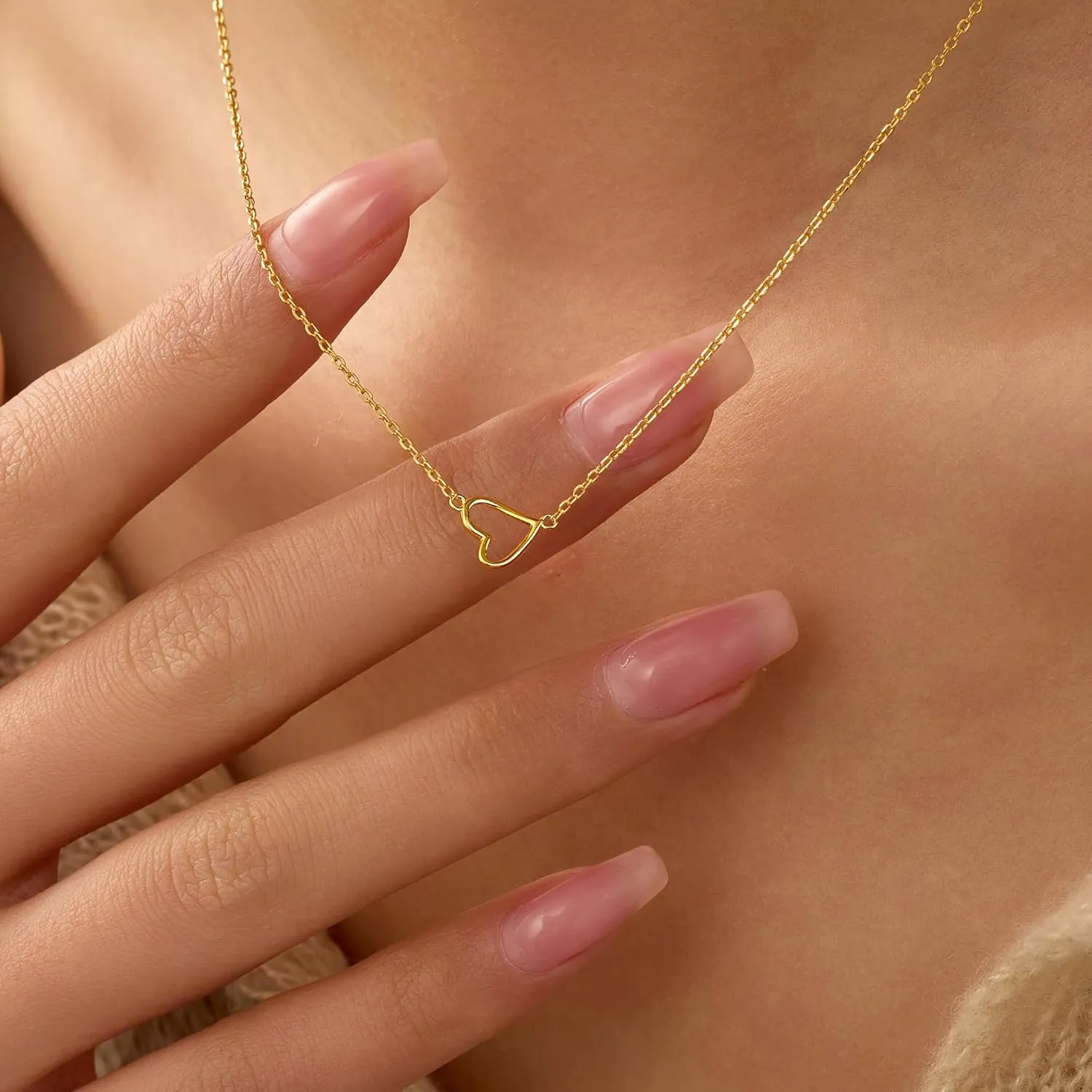 925 Sterling Silver Heart Necklaces for Women Dainty 14k Gold Plated Hollow Love Heart Pendant Necklace Mother Daughter Friendship Necklace Jewelry Birthday Graduation Gifts
