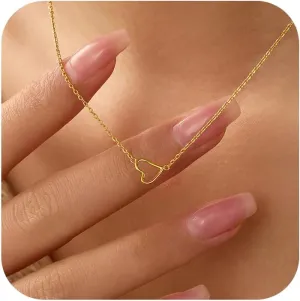 925 Sterling Silver Heart Necklaces for Women Dainty 14k Gold Plated Hollow Love Heart Pendant Necklace Mother Daughter Friendship Necklace Jewelry Birthday Graduation Gifts